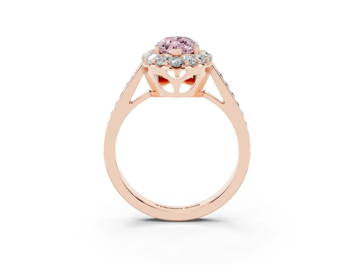 Fancy Pink Marquise Cut Diamond Floral Halo Ring with Pavé Band and Prong Setting Rose gold