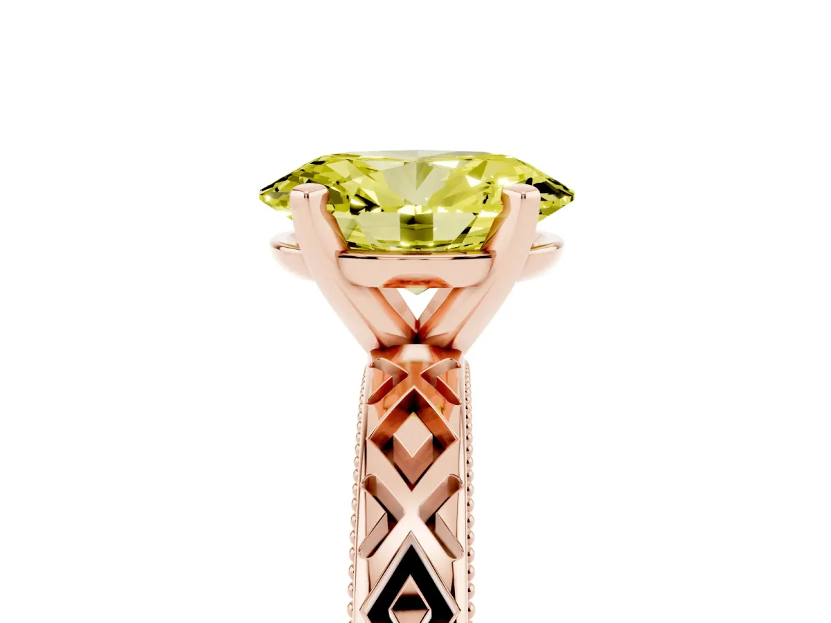 Fancy Yellow Oval Cut Solitaire Diamond Ring with Milgrain and Black Enamel X Pattern Band Rose gold