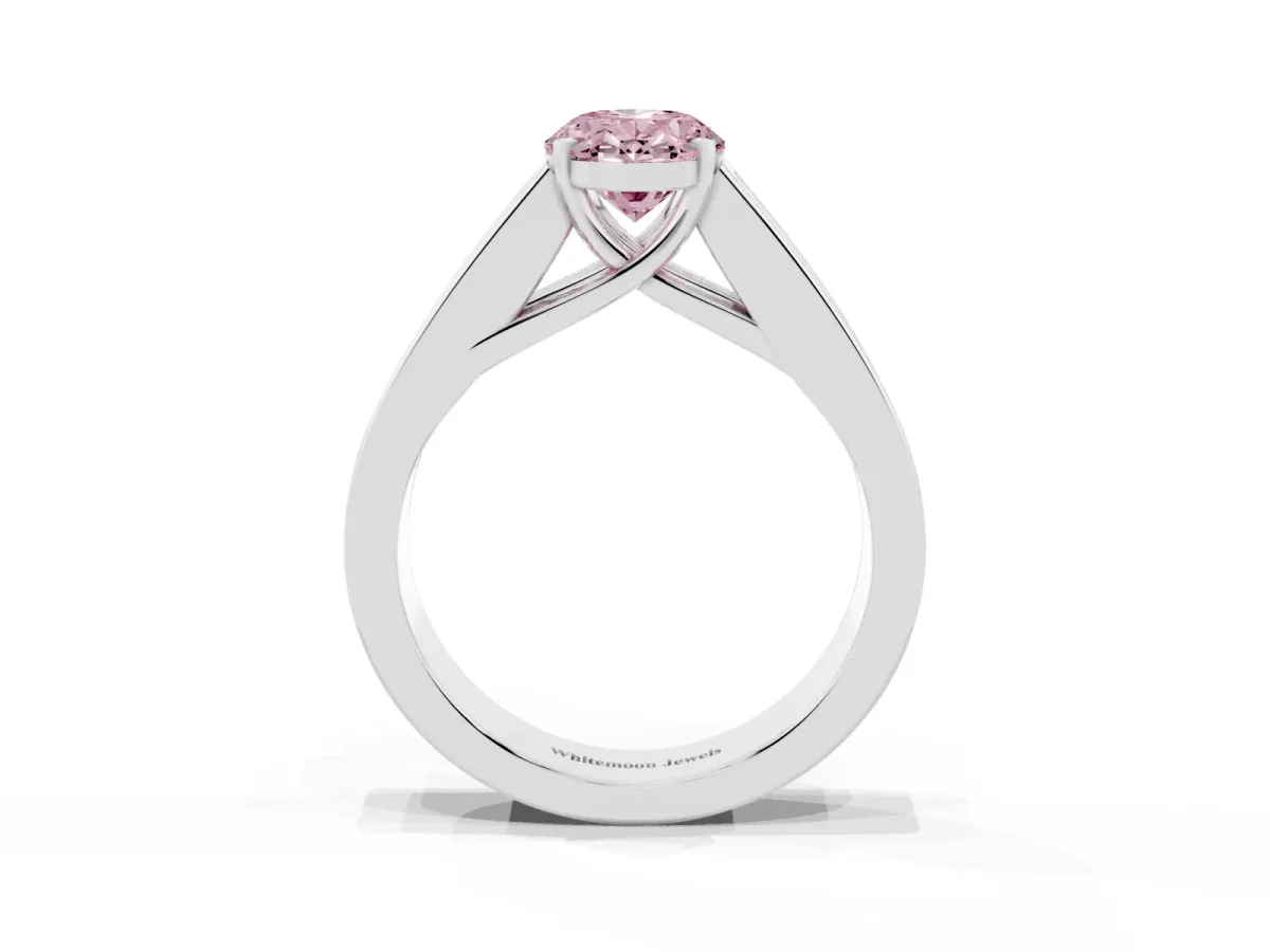 Fancy Pink Oval Cut Cut Channel Set Solitaire Ring with Four-Prong Setting Platinum