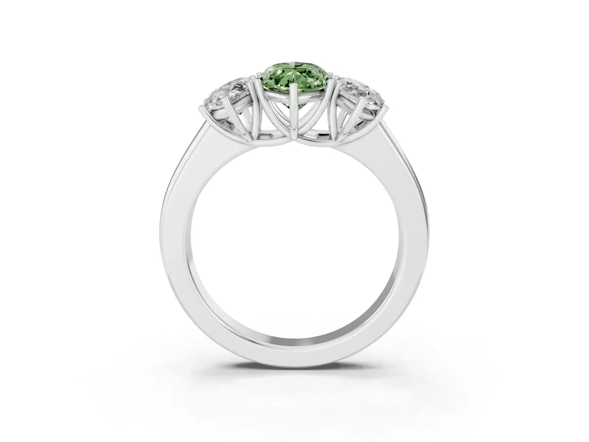 Fancy Green Three-Stone Marquise Cut Cut Diamond Ring with Prong Setting and Classic Band Silver