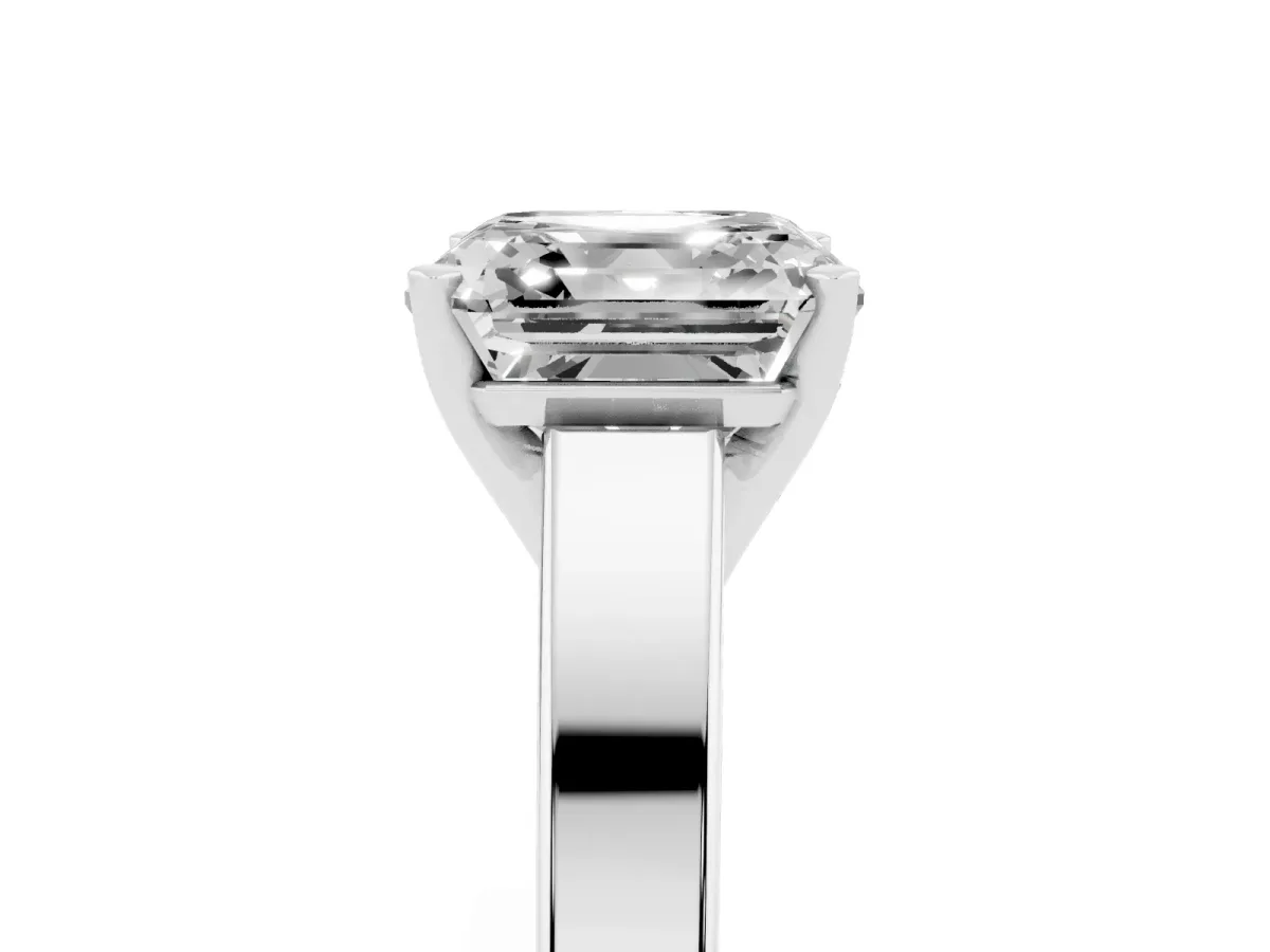 Asscher Cut Solitaire Engagement Ring with Four-Prong Setting and Tapered Band Silver
