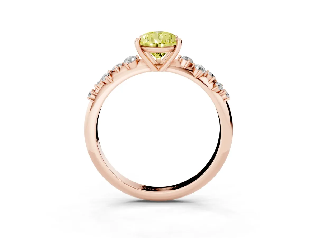 Fancy Yellow Pear Cut Diamond Cluster Side Stone Solitaire Ring with Prong Setting Rose gold