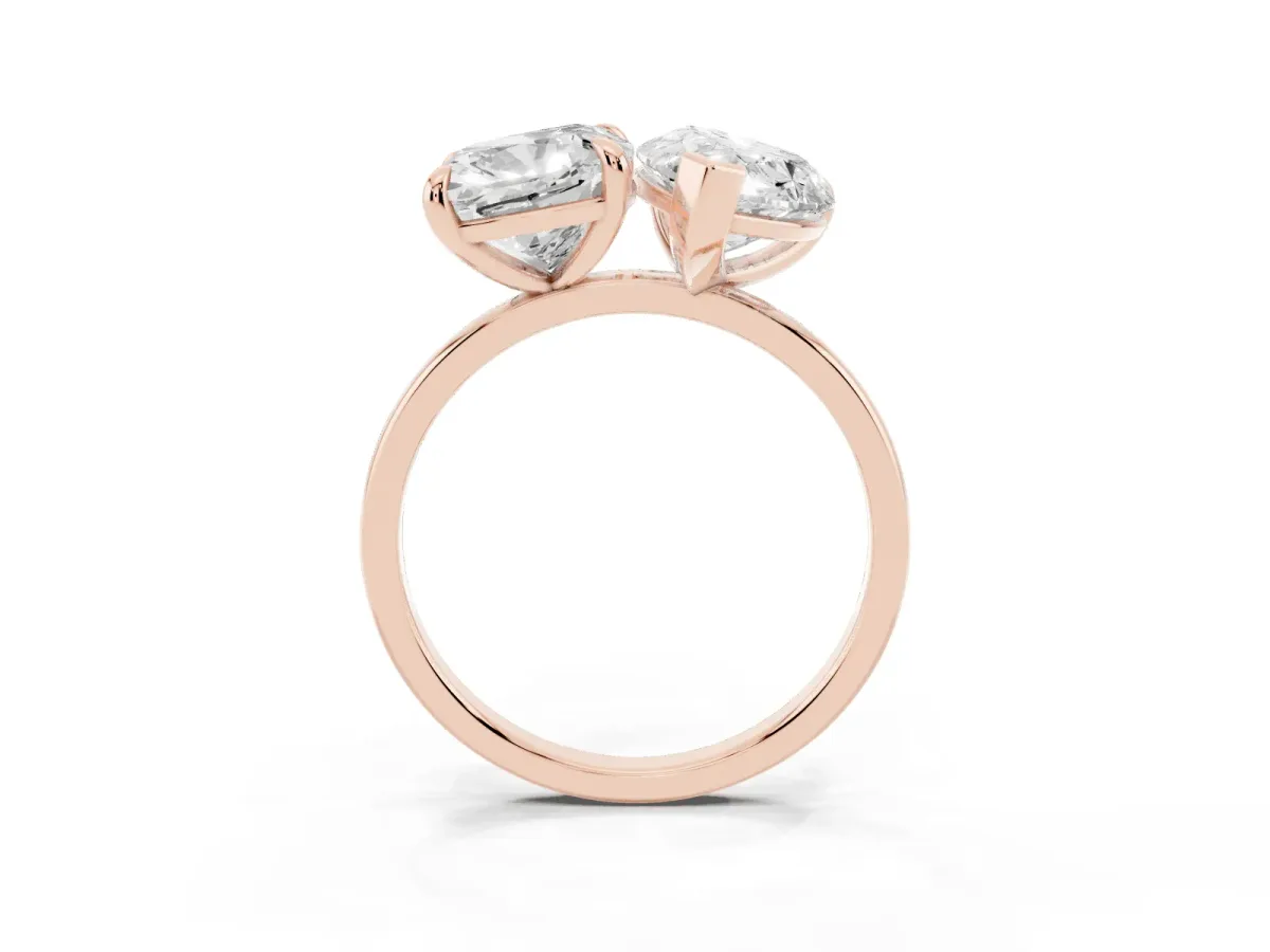 Pear and Cushion Toi Moi Ring with Prong Setting and Plain Band Rose gold