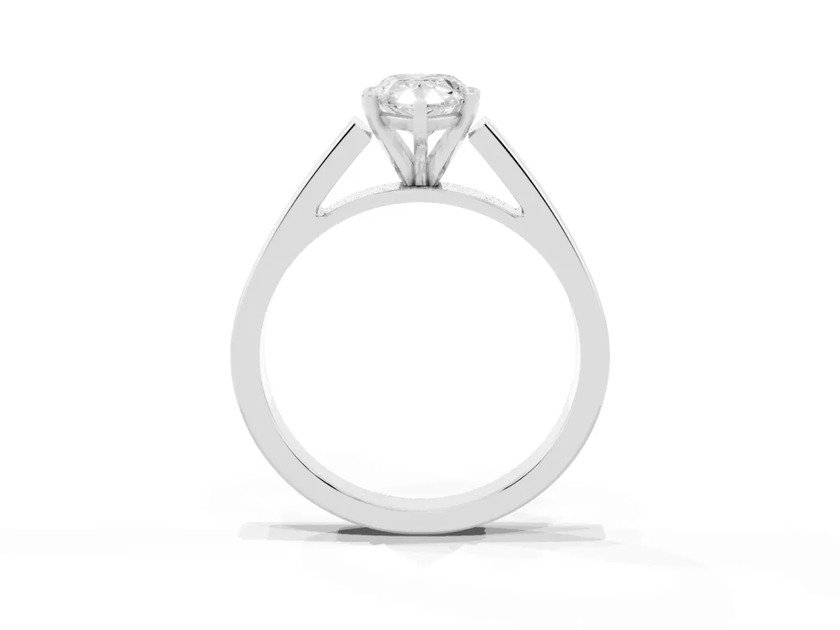 Pear Cut Solitaire Engagement Ring with Four-Prong Setting and Tapered Band Silver