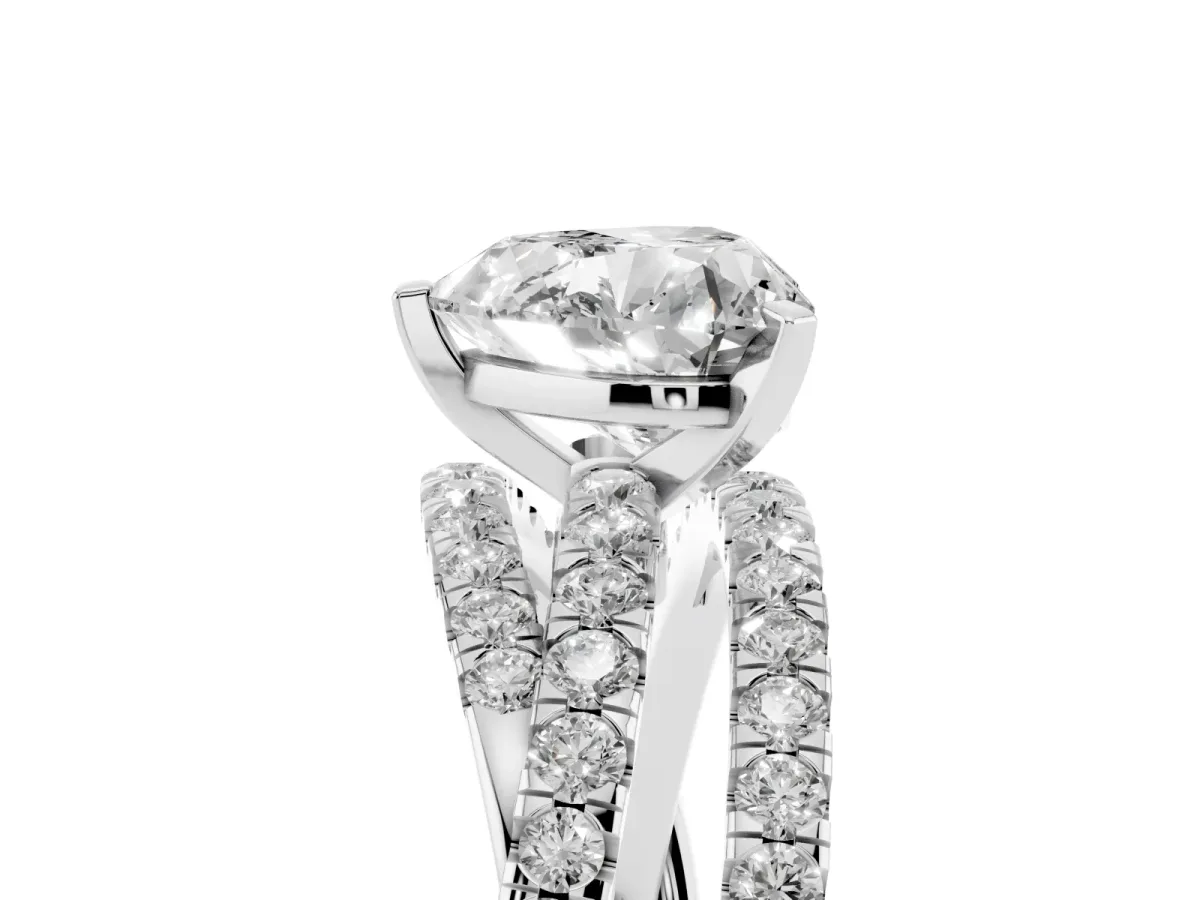 Heart Cut Solitaire Twist Band with Pavé Setting and Four-Prong Setting Silver