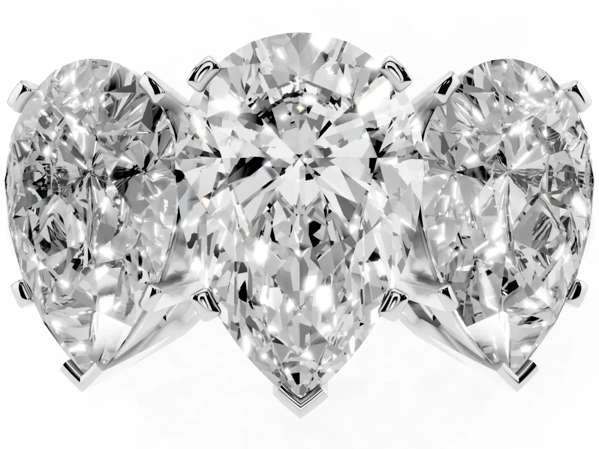 Three-Stone Pear Cut Cut Diamond Ring with Channel Set Band and Four-Prong Setting Platinum