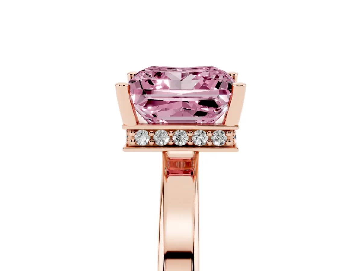 Fancy Pink Princess Cut Cut Solitaire Engagement Ring with Four-Prong Setting on a Classic Band Rose gold
