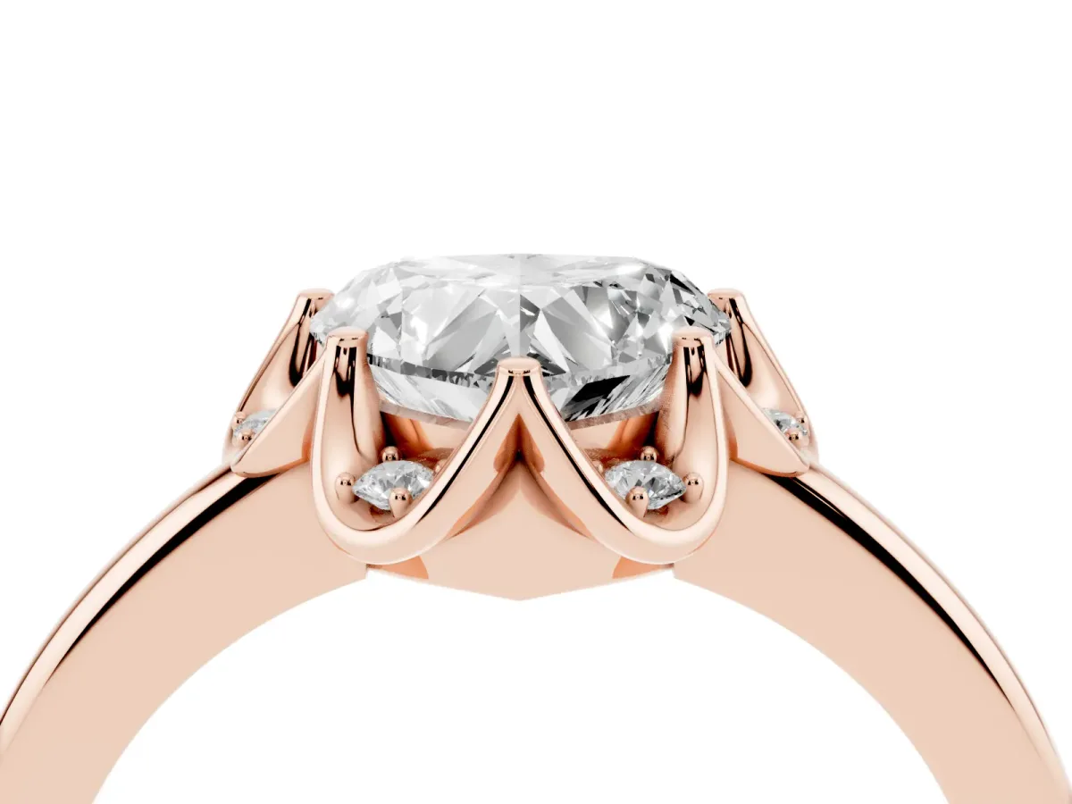 Heart Cut Halo Diamond Ring with Round Cluster Setting, Solitaire Band, and Four-Prong Setting Rose gold