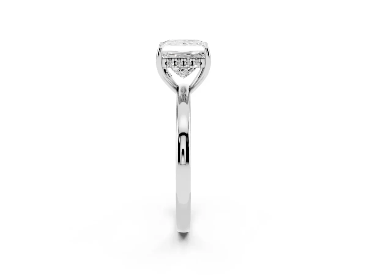 Princess Cut Solitaire Diamond Ring with Prong Setting and Plain Band Silver