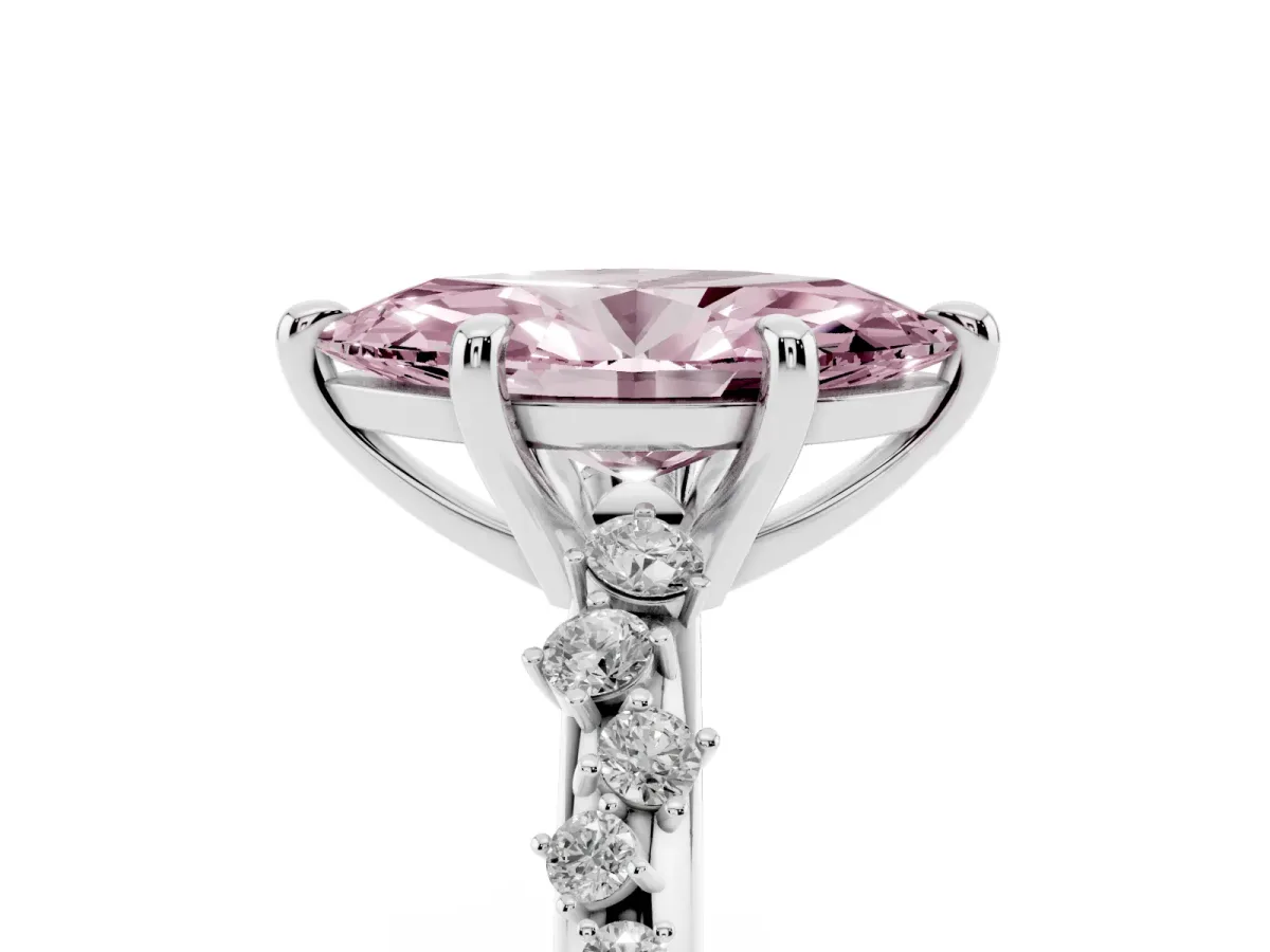 Fancy Pink Marquise Cut Cut Diamond Vine Band with Four-Prong Setting Silver