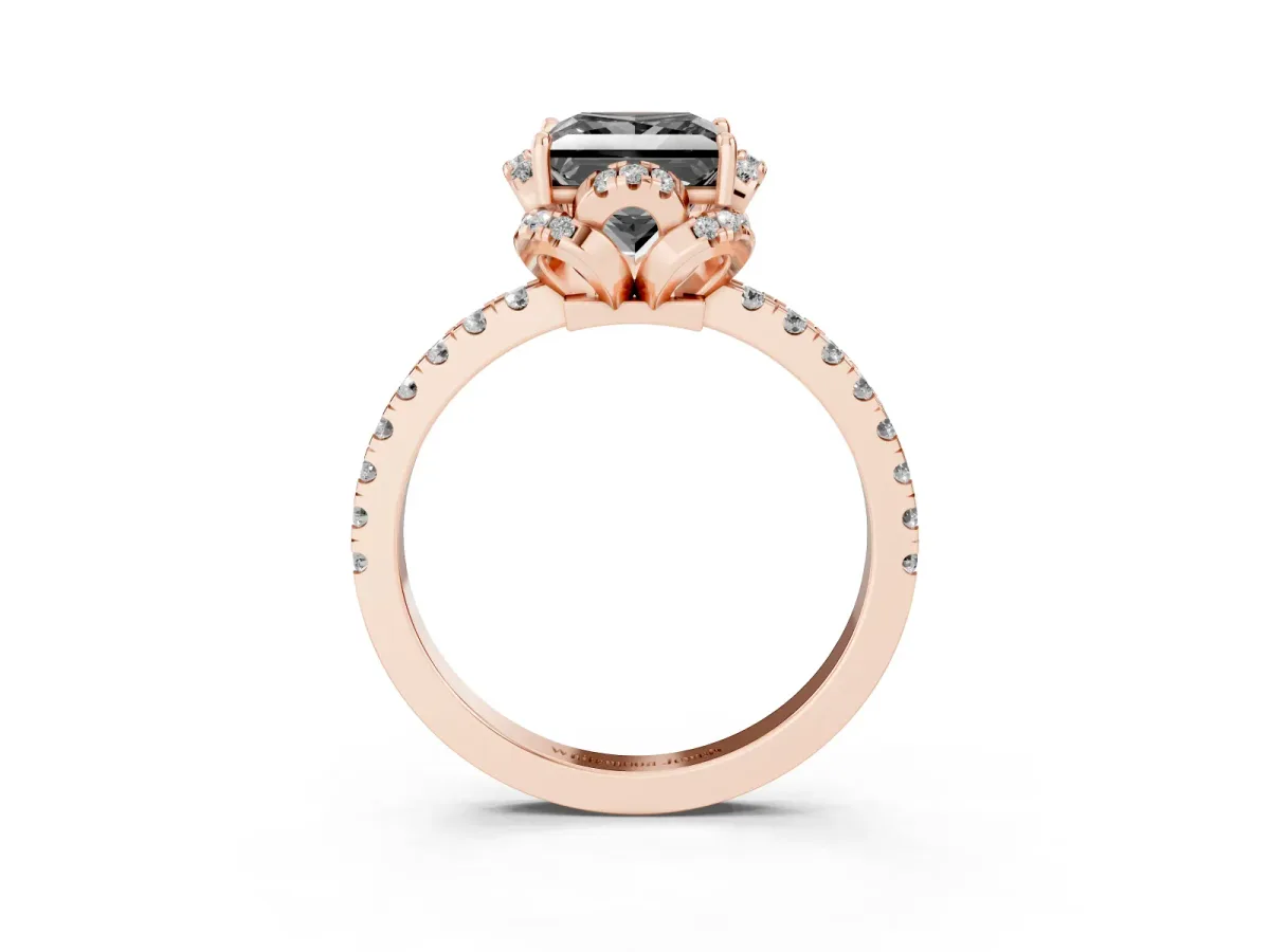 Fancy Black Princess Cut Diamond Halo Pave Band with Four-Prong Setting Rose gold