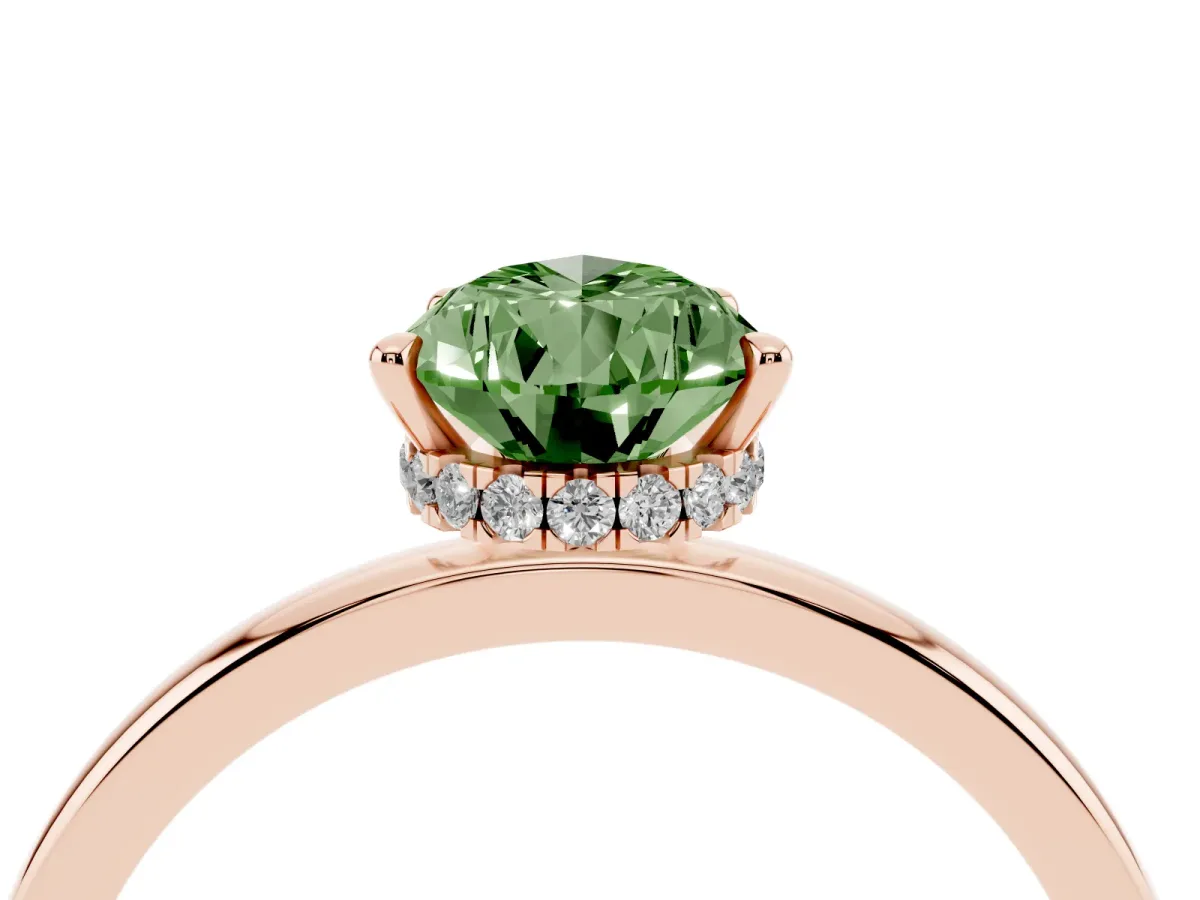 Fancy Green Pear Cut Solitaire Engagement Ring with Cathedral Band and Four-Prong Setting Rose gold