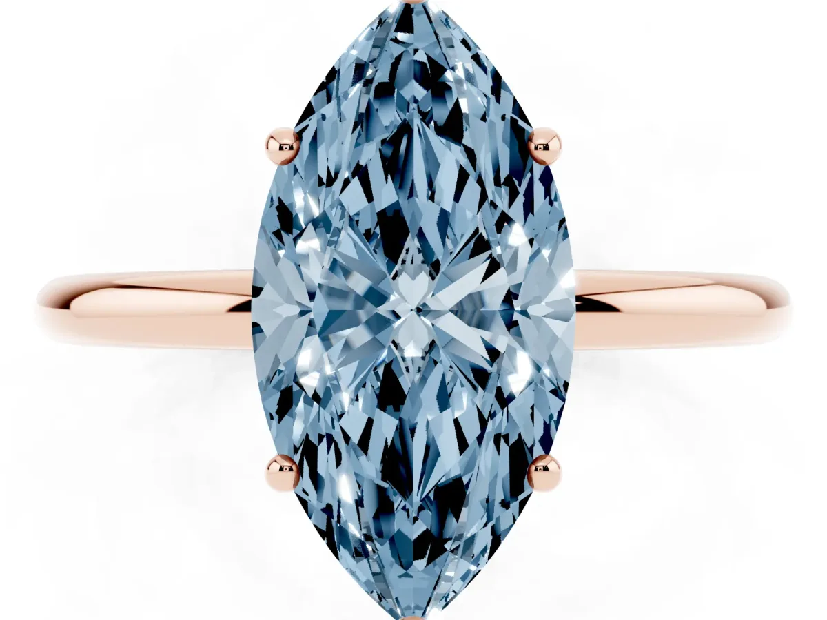 Fancy Blue Marquise Cut Solitaire Diamond Ring with a Classic Band and Four-Prong Setting Rose gold
