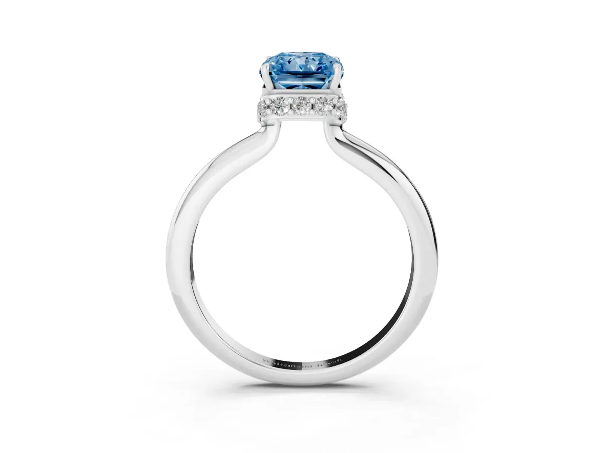 Fancy Blue Radiant Cut Brilliant Solitaire Engagement Ring with Six-Prong Setting and Classic Band Platinum