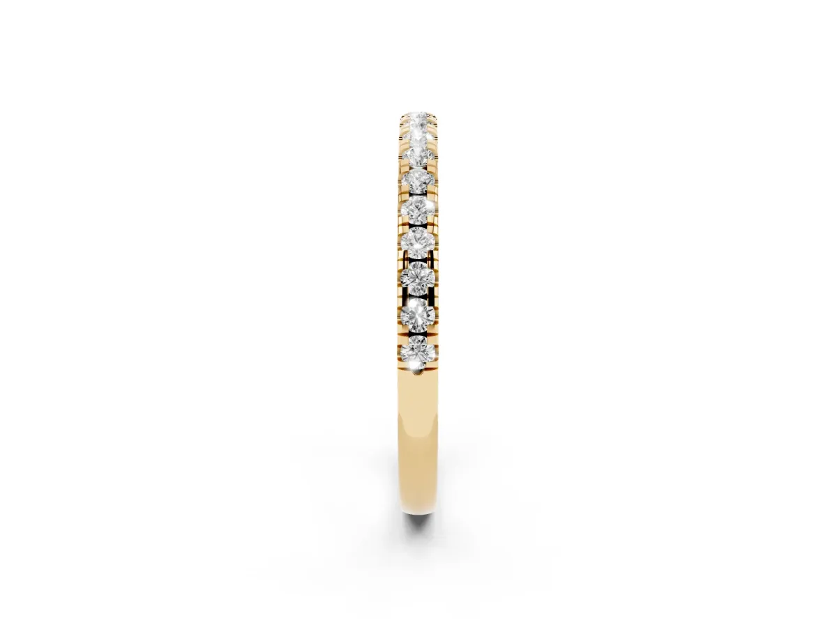 Pavé Round Diamond Half Eternity Band with Shared Prong Setting Yellow gold