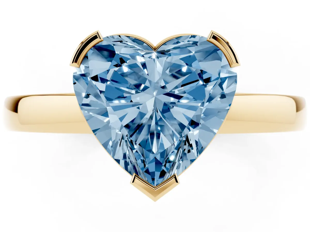 Fancy Blue Heart Cut Cut Solitaire Ring with Four-Prong Setting and Classic Band Yellow gold