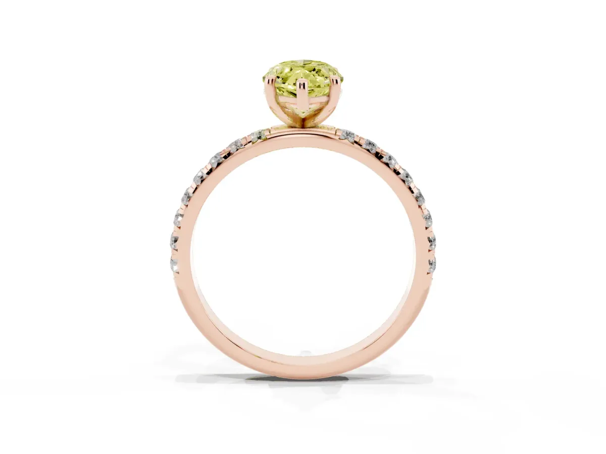 Fancy Yellow Marquise Cut Cut Diamond Solitaire Ring with Micro Pave Band and Four Prong Setting Rose gold
