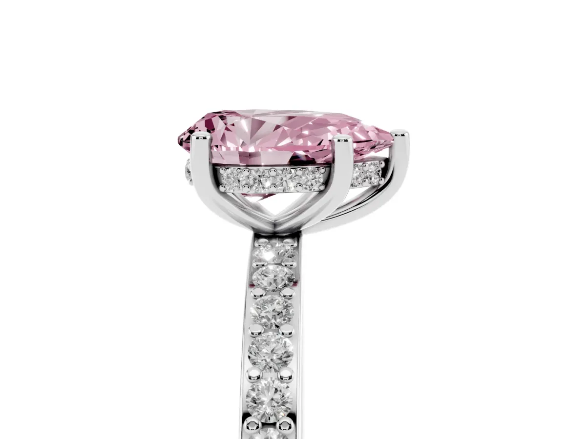 Fancy Pink Pear Cut Cut Diamond Pavé Band Ring with Four-Prong Setting Platinum