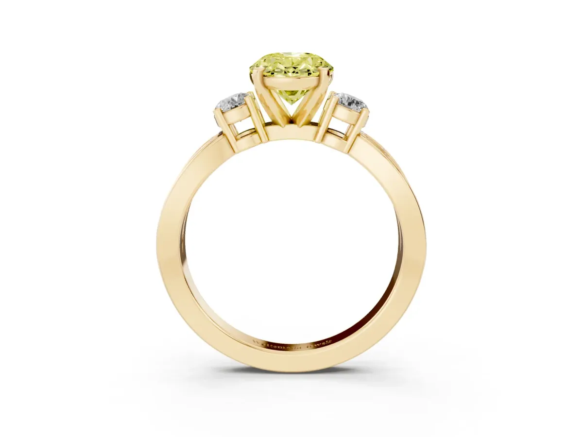 Fancy Yellow Three-Stone Oval Cut Cut Diamond Twist Band with Prong Setting Yellow gold