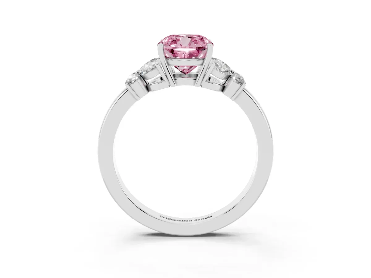 Fancy Pink Cushion Cut Cut Solitaire Floral Diamond Ring with Four-Prong Setting Silver