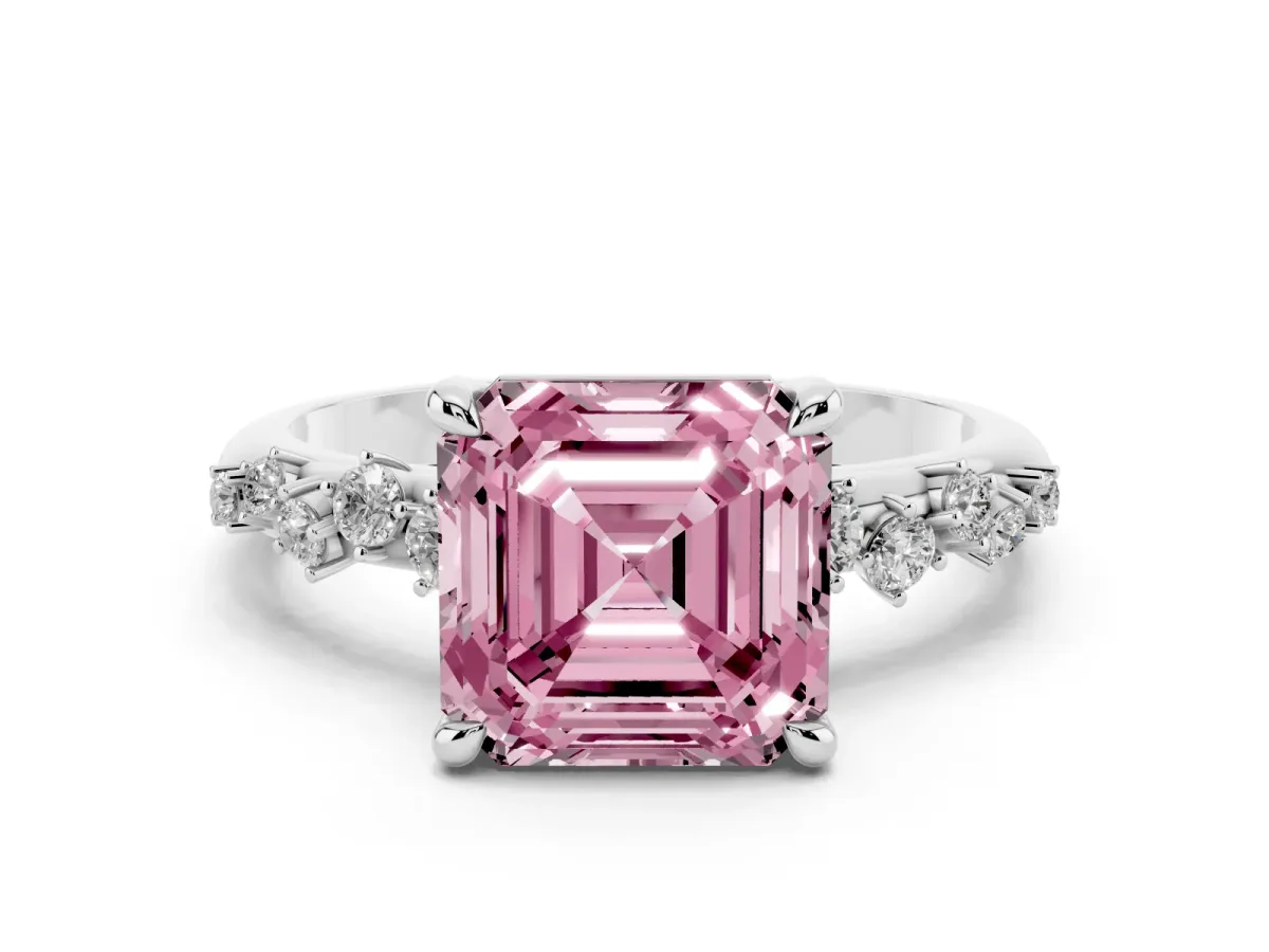 Fancy Pink Asscher Cut Cut Diamond Vine Band with Four-Prong Setting Platinum