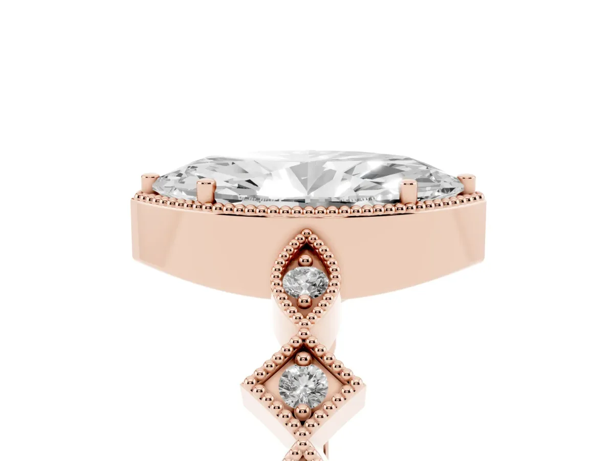 Marquise Cut Milgrain Marquise Diamond Twist Band Ring Rose gold