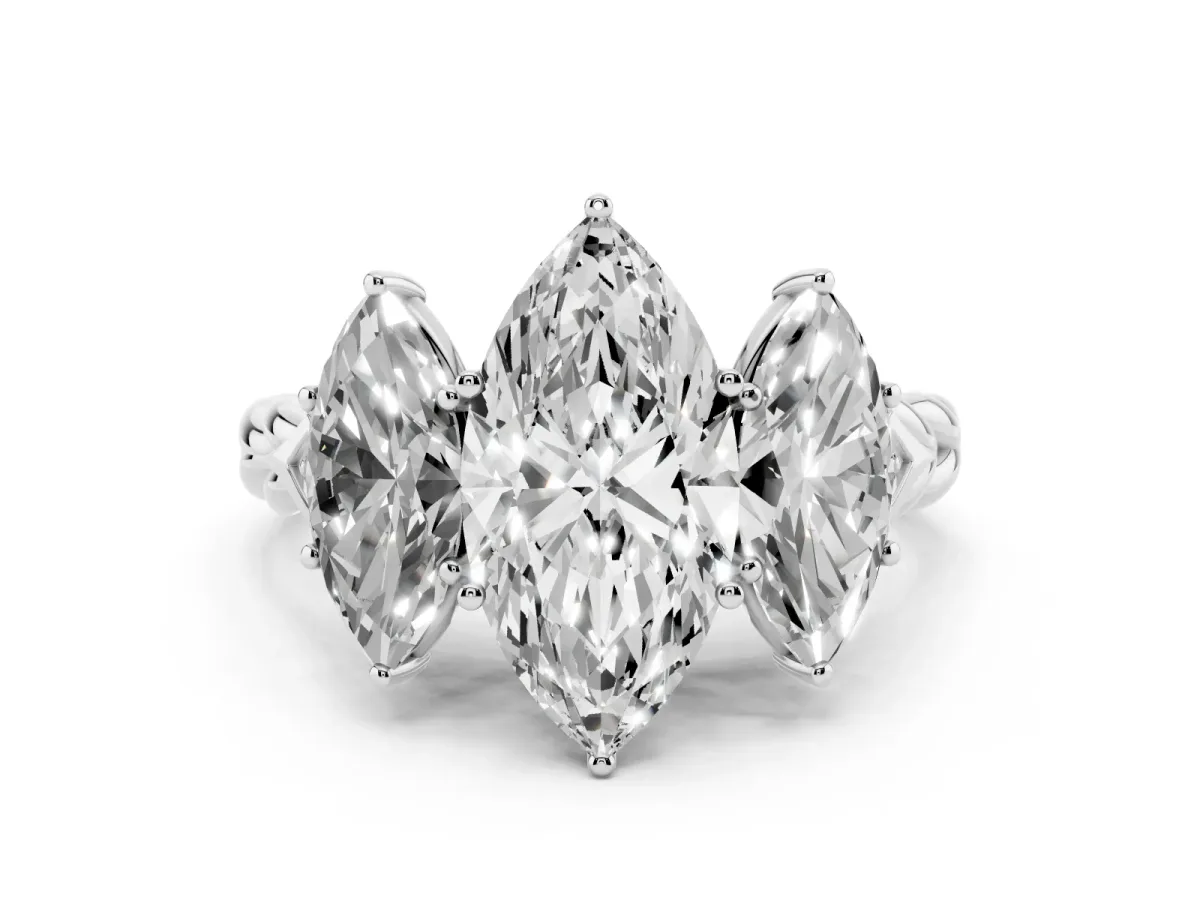 Three-Stone Marquise Cut Diamond Braided Band Ring with Four-Prong Setting Platinum