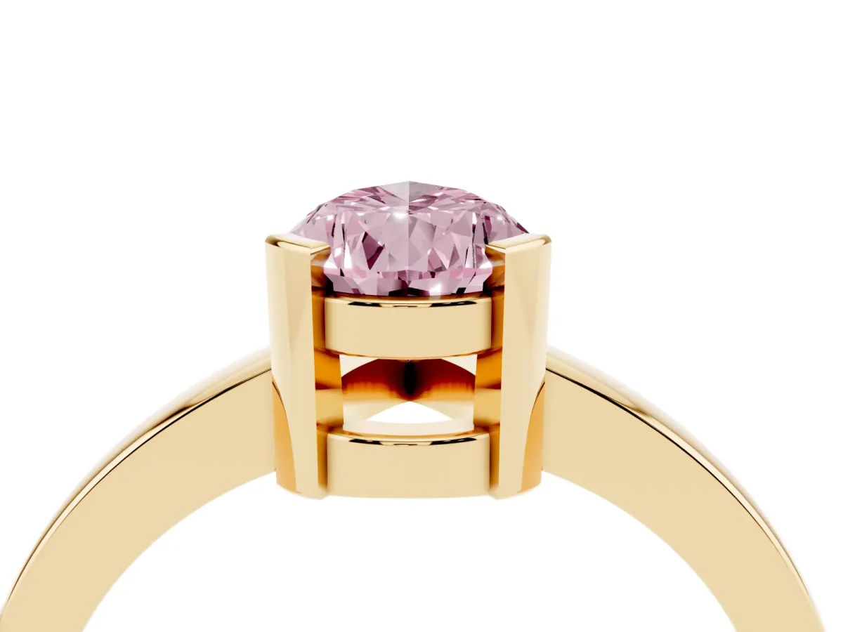 Fancy Pink Pear Cut Cut Solitaire Ring with Four-Prong Setting and Classic Band Yellow gold
