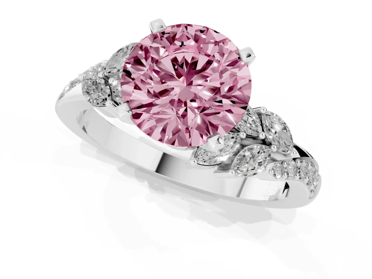 Fancy Pink Round Cut Solitaire Marquise Twist Band with Six-Prong Setting Silver