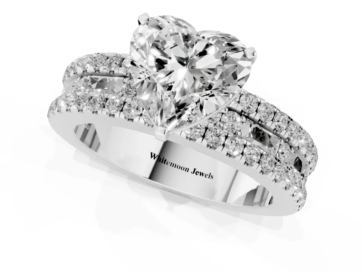 Heart Cut Diamond Solitaire Ring with Pavé and Channel Set Band Platinum