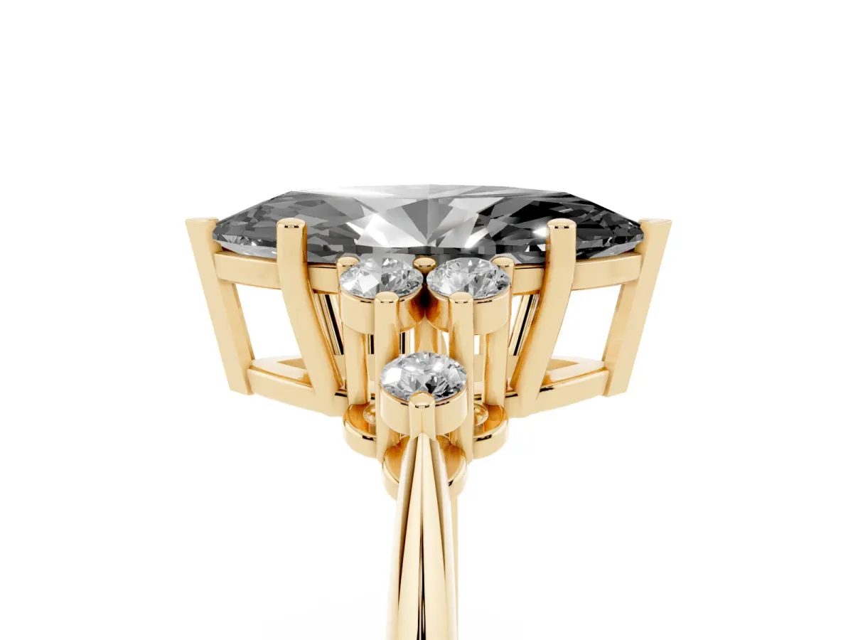 Fancy Black Marquise Cut Cut Diamond Cluster Ring with Solitaire Band and Four-Prong Setting Yellow gold