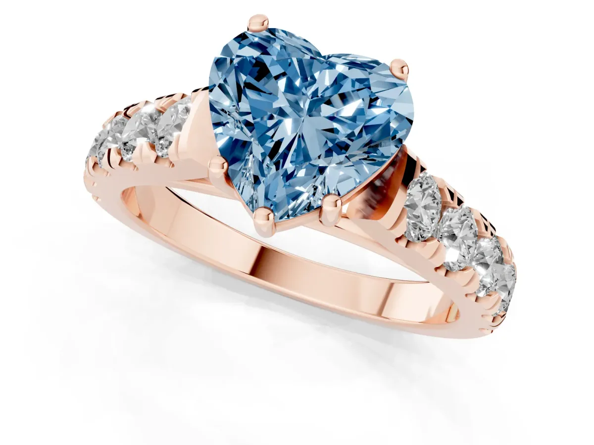Fancy Blue Heart Cut Cut Diamond Solitaire Ring with Micro Pave Band and Prong Setting Rose gold