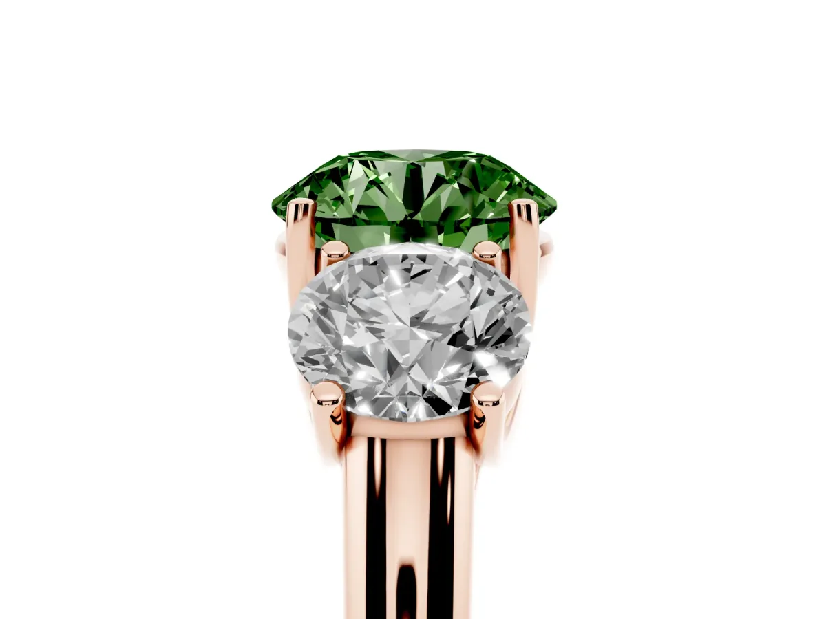 Fancy Green Three-Stone Round Cut Diamond Engagement Ring with Prong Setting Rose gold