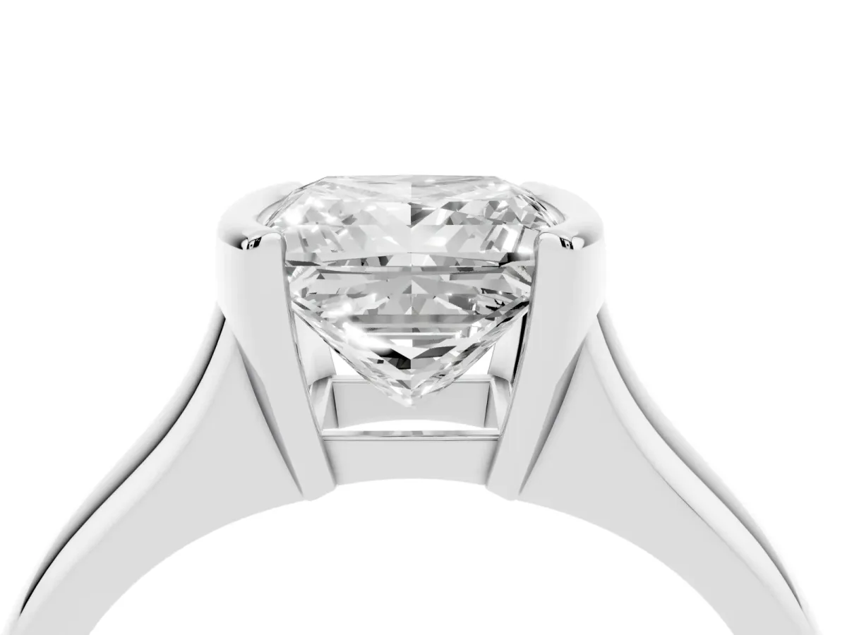Princess Cut Solitaire Tension Set Diamond Ring with Split Shank Band Silver