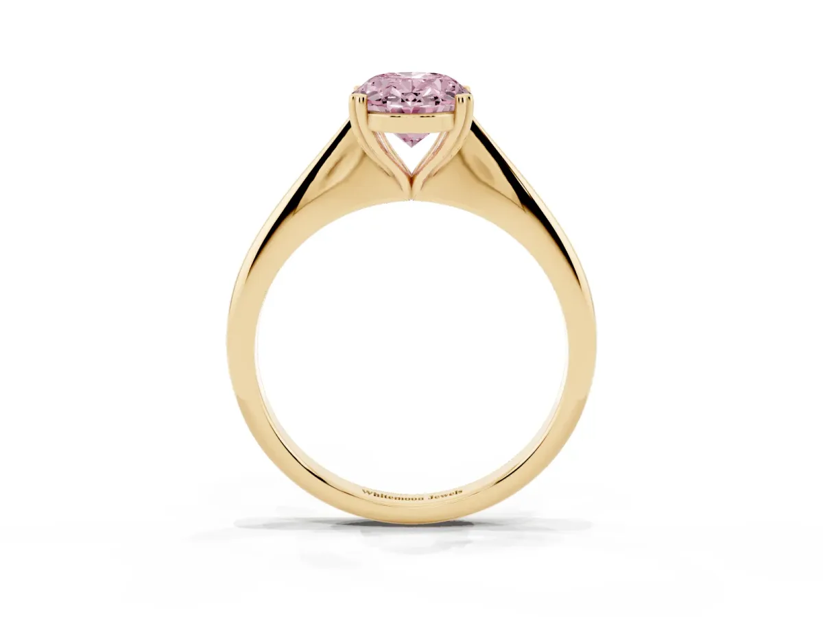 Fancy Pink Oval Cut Solitaire Diamond Ring with Six-Prong Setting and Classic Band Yellow gold