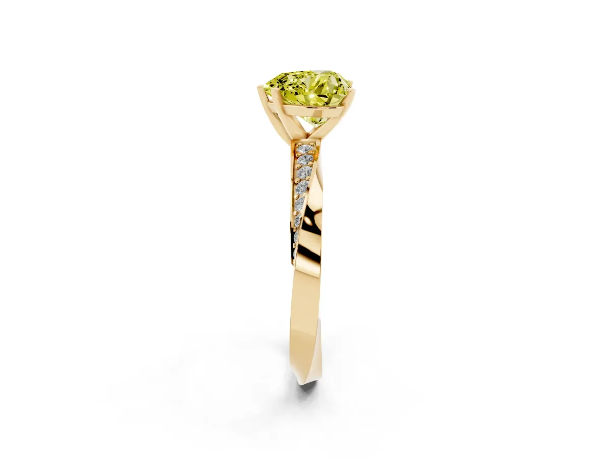 Fancy Yellow Heart Cut Diamond Engagement Ring with Side Stone Accents and Four-Prong Setting Yellow gold