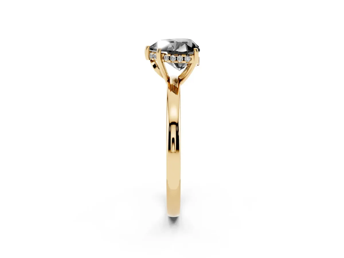 Fancy Black Heart Cut Solitaire Diamond Ring with Prong Setting and Plain Band Yellow gold