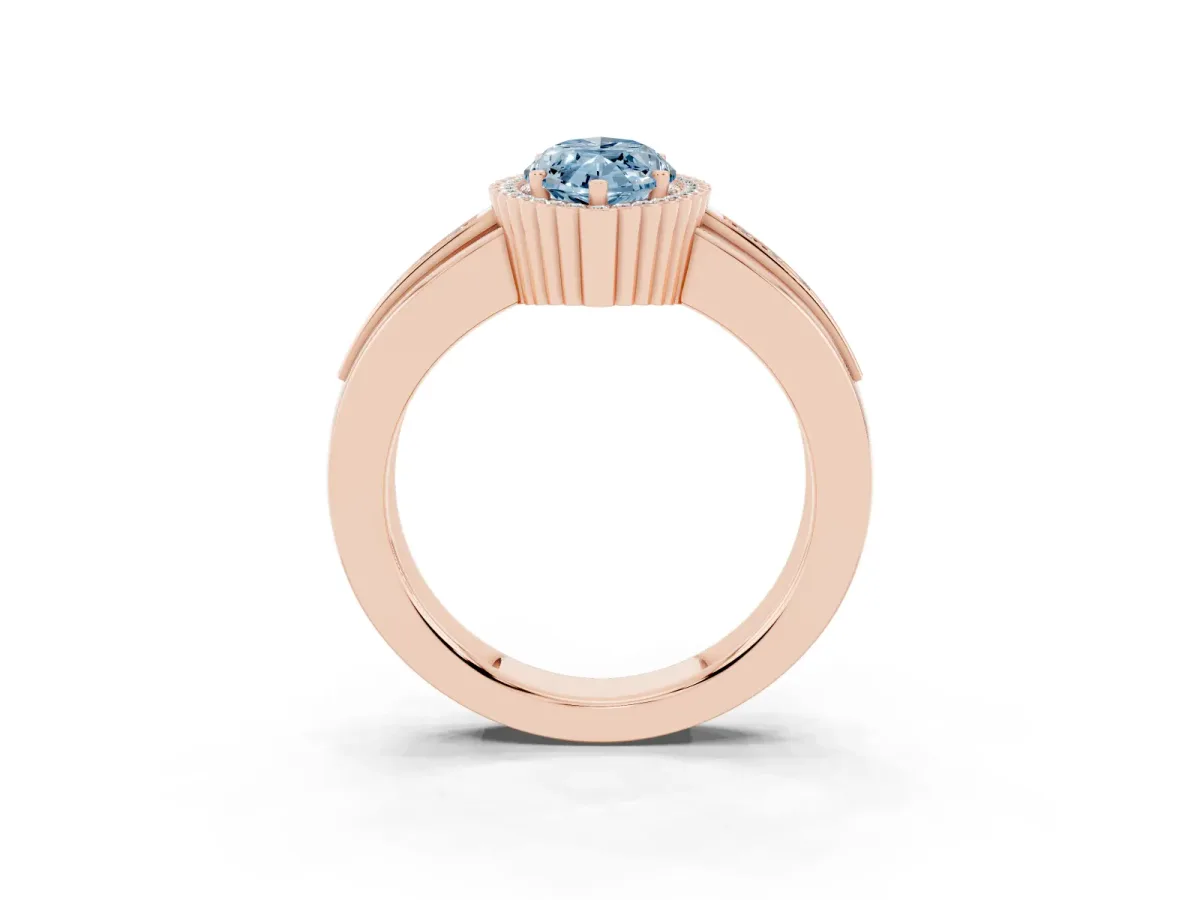 Fancy Blue Marquise Cut Cut Halo Pave Band Four-Prong Ring Rose gold