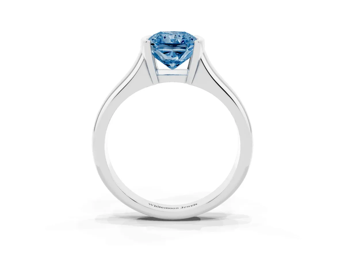 Fancy Blue Radiant Cut Solitaire Tension Set Diamond Ring with Split Shank Band Platinum