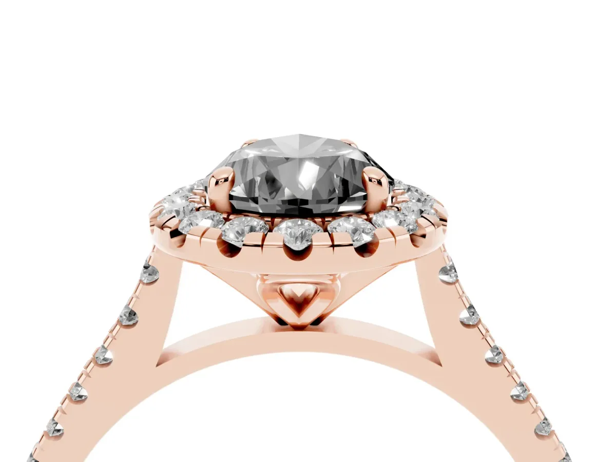 Fancy Black Pear Cut Diamond Cushion Halo Ring with Pavé Band Rose gold