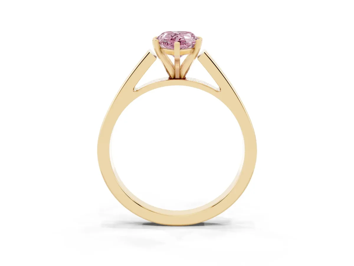 Fancy Pink Pear Cut Solitaire Engagement Ring with Four-Prong Setting and Tapered Band Yellow gold