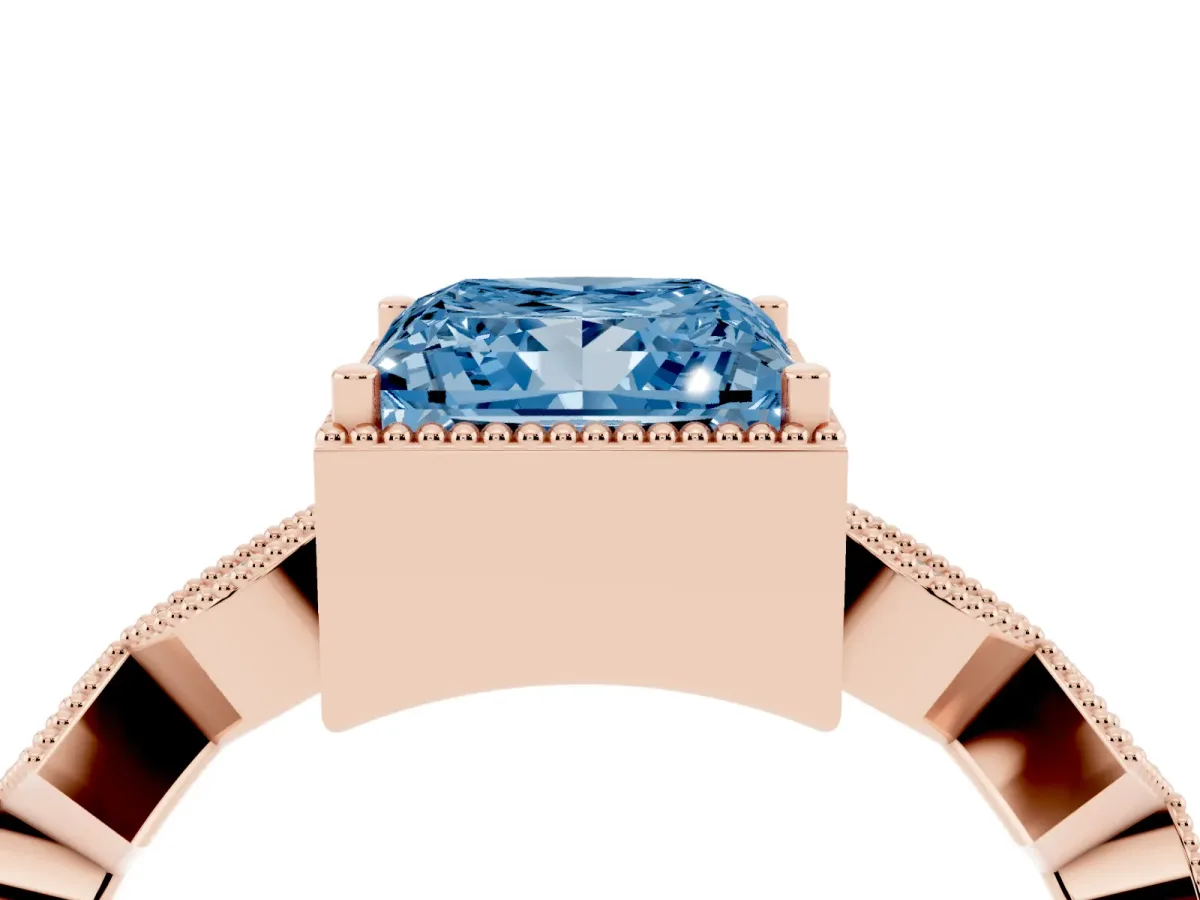 Fancy Blue Princess Cut Milgrain Marquise Diamond Twist Band Ring Rose gold
