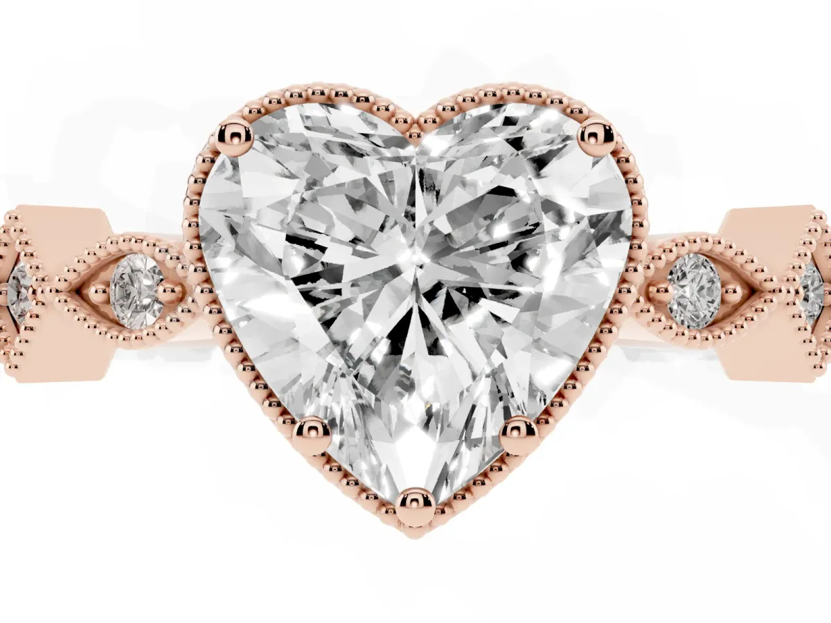 Heart Cut Milgrain Marquise Diamond Twist Band Ring Rose gold