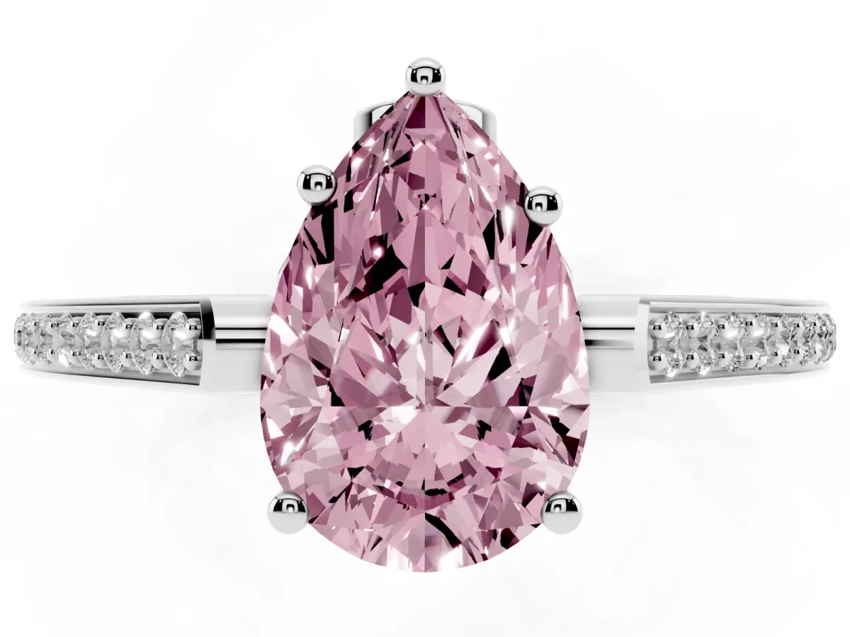 Fancy Pink Pear Cut Cut Cathedral Pave Diamond Engagement Ring with Six-Prong Setting Silver