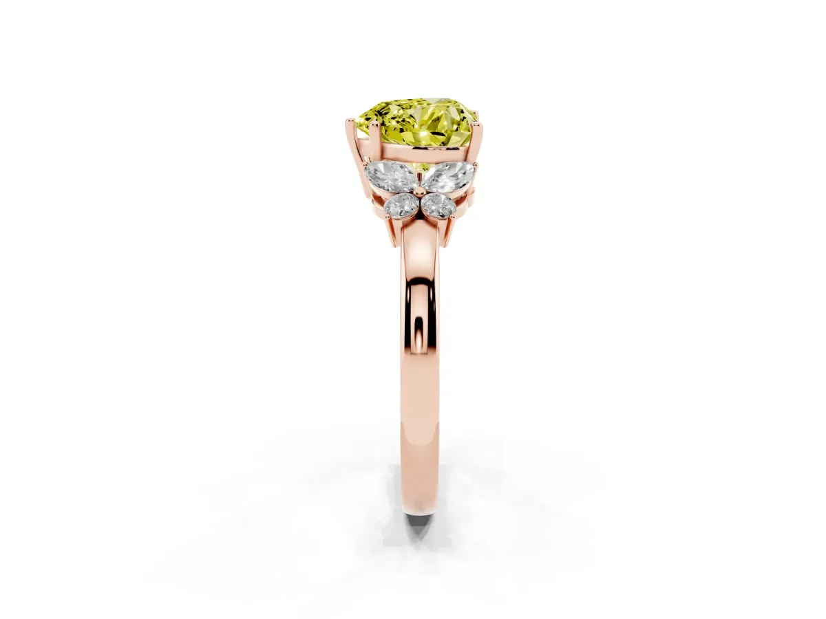 Fancy Yellow Heart Cut Cut Solitaire Floral Diamond Ring with Four-Prong Setting Rose gold