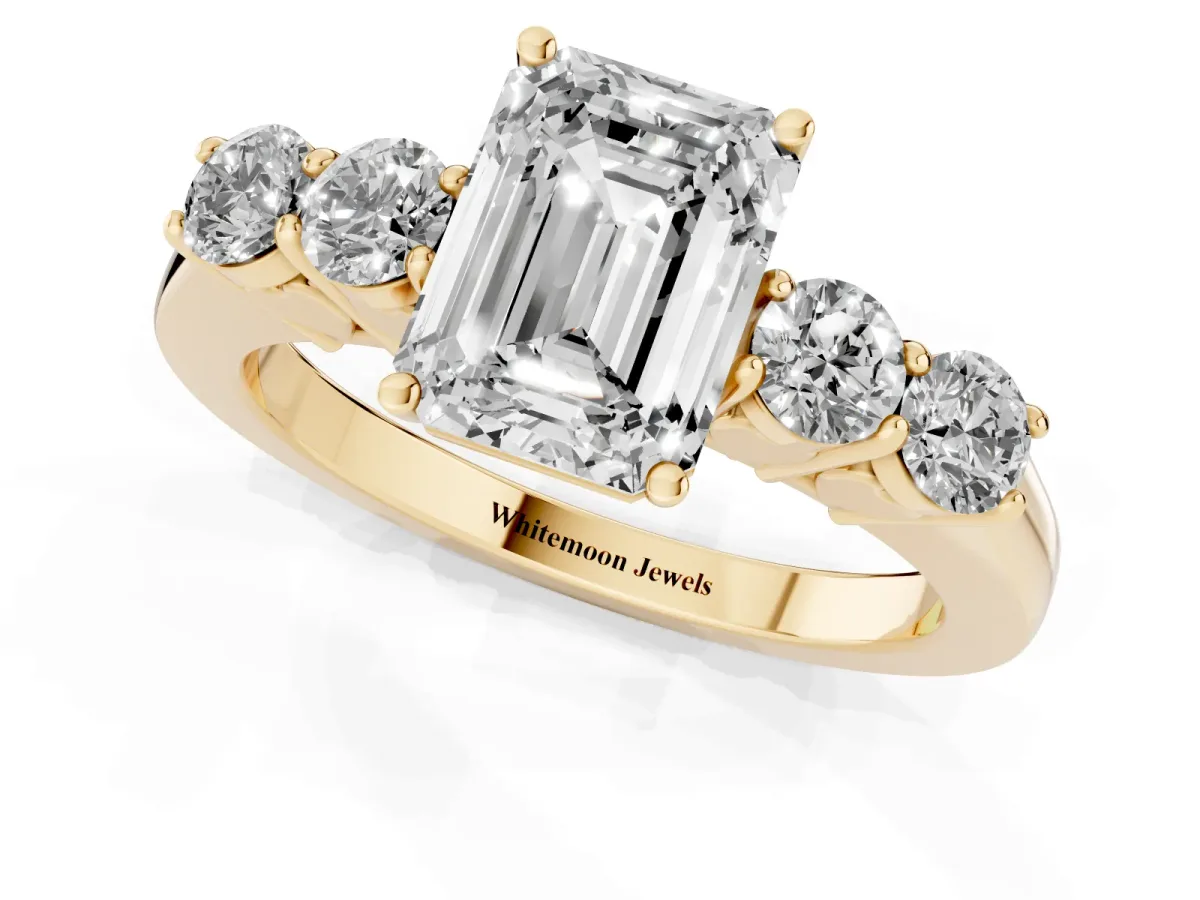 Emerald Cut Cut Diamond Five-Stone Prong Set White Gold Ring Yellow gold