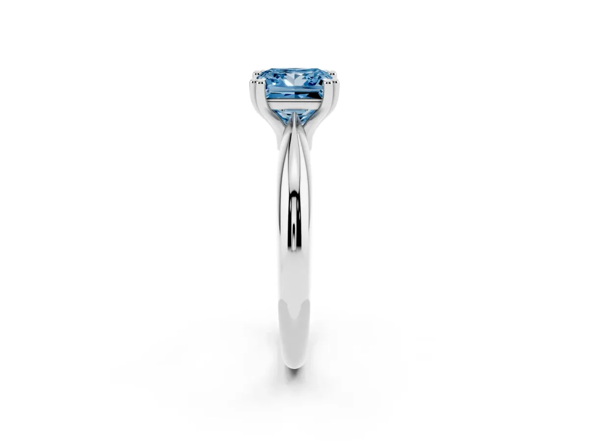 Fancy Blue Princess Cut Cut Solitaire Engagement Ring with Tapered Band and Four-Prong Setting Platinum