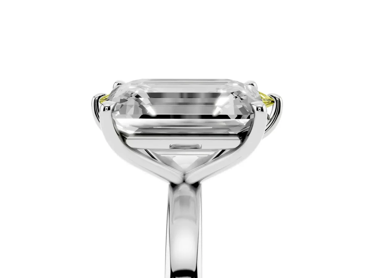 Fancy Yellow Marquise Cut and Emerald Cut Toi Moi Ring with Prong Setting Silver