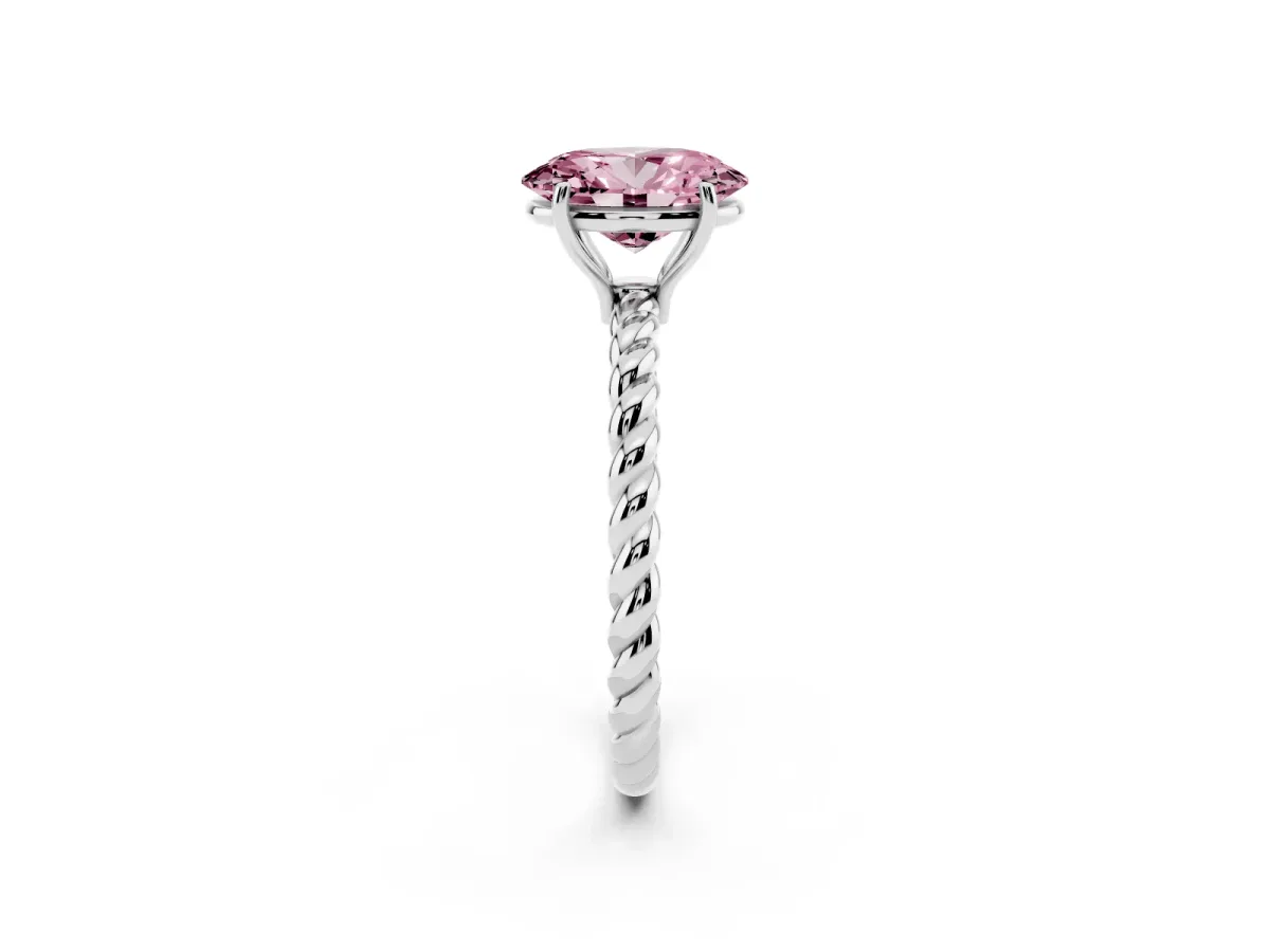 Fancy Pink Oval Cut Solitaire Twisted Band 4-Prong Ring Silver