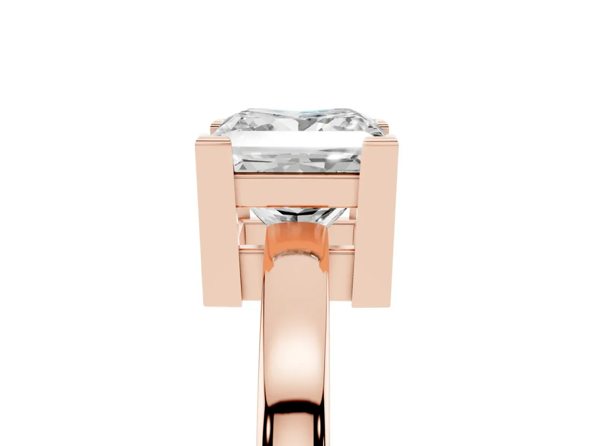 Princess Cut Cut Solitaire Ring with Four-Prong Setting and Classic Band Rose gold